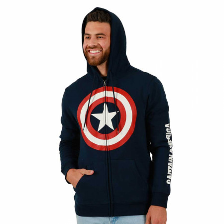 Captain America Shield and Sleeve Logo Zip-Up Hoodie